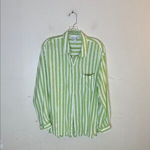 Old Navy The Boyfriend Shirt Green and White Striped Button Front Shirt Medium